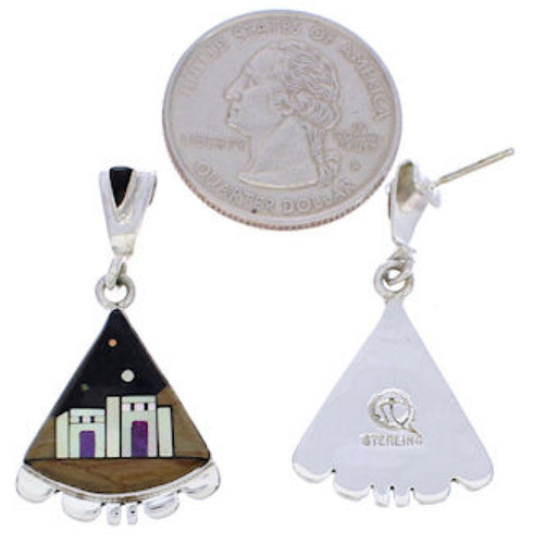 Native American or Pueblo Design Multicolor Silver Earrings MW75837